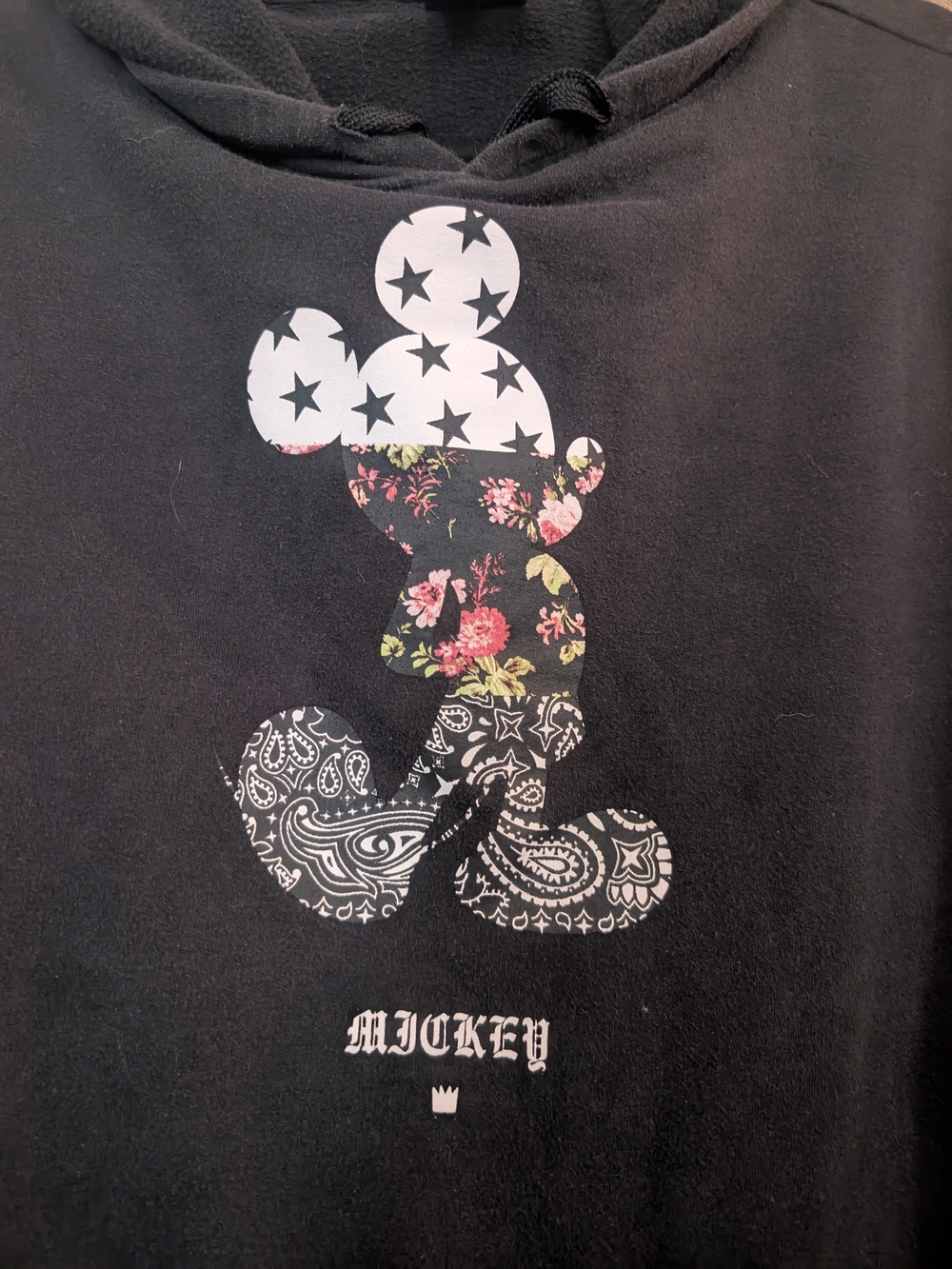 Disney Neff Black Hoodie with Floral & Bandana Mickey Graphic